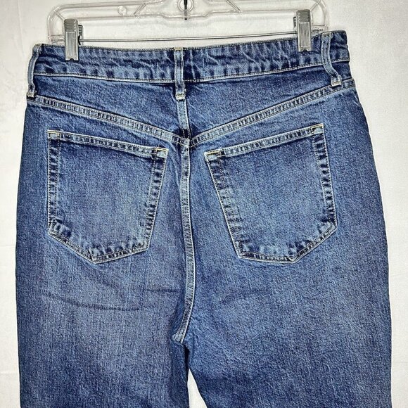 We The Free Crop Jeans Blue High-Rise Button-Fly Raw Hem Sz 31x25 Stretch - Picture 6 of 7